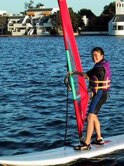 Lydia windsurfing in Foster City